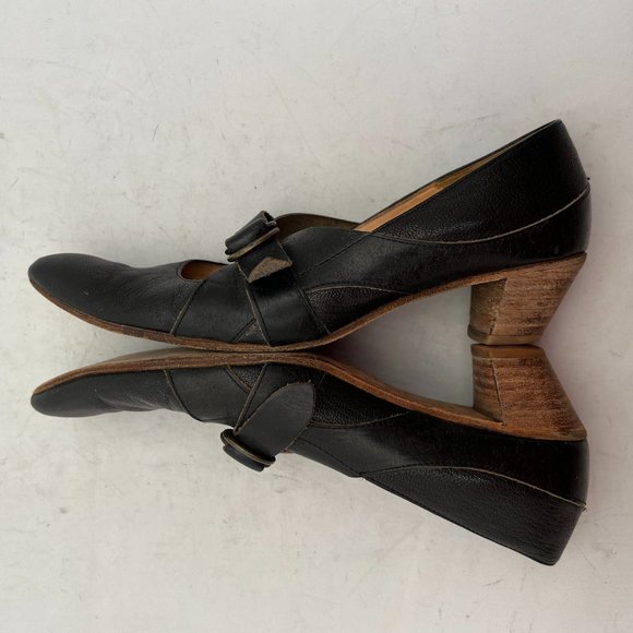 Chausser Black Leather Pointy Toe Mary Jane Low Heels US 6.5 - Picture 9 of 13